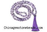 GMN8461 8mm, 10mm dogtooth amethyst 27, 54, 108 beads mala necklace with tassel