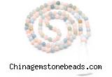 GMN8467 8mm, 10mm morganite 27, 54, 108 beads mala necklace with tassel