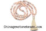 GMN8471 8mm, 10mm sunstone 27, 54, 108 beads mala necklace with tassel