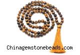 GMN8477 8mm, 10mm yellow tiger eye 27, 54, 108 beads mala necklace with tassel