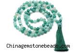 GMN8497 8mm, 10mm green banded agate 27, 54, 108 beads mala necklace with tassel