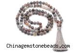 GMN8506 8mm, 10mm Botswana agate 27, 54, 108 beads mala necklace with tassel