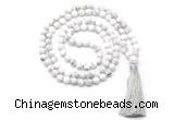 GMN8510 8mm, 10mm white howlite 27, 54, 108 beads mala necklace with tassel