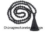 GMN8511 8mm, 10mm black lava 27, 54, 108 beads mala necklace with tassel