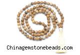 GMN8522 8mm, 10mm picture jasper 27, 54, 108 beads mala necklace with tassel