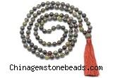 GMN8525 8mm, 10mm dragon blood jasper 27, 54, 108 beads mala necklace with tassel