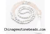 GMN8559 8mm, 10mm matte rose quartz & matte white howlite 108 beads mala necklace with tassel