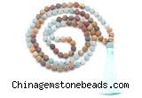 GMN8569 8mm, 10mm matte amazonite & mixed jasper 108 beads mala necklace with tassel