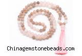 GMN8581 8mm, 10mm sunstone, rose quartz & white jade 108 beads mala necklace with tassel