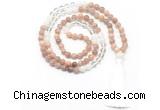 GMN8584 8mm, 10mm sunstone, white crystal & white jade 108 beads mala necklace with tassel