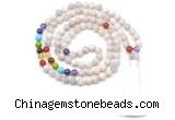 GMN8619 Hand-knotted 7 Chakra 8mm, 10mm white crazy lace agate 108 beads mala necklace with tassel