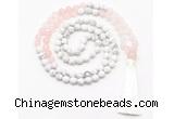 GMN8626 8mm, 10mm matte white howlite & rose quartz 108 beads mala necklace with tassel