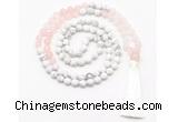 GMN8626 8mm, 10mm matte white howlite & rose quartz 108 beads mala necklace with tassel