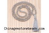 GMN8706 Hand-Knotted 8mm, 10mm Matte Grey Agate 108 Beads Mala Necklace