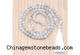 GMN8709 Hand-Knotted 8mm, 10mm Matte White Crazy Agate 108 Beads Mala Necklace