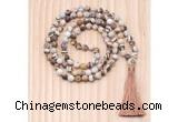 GMN8716 Hand-Knotted 8mm, 10mm Matte Zebra Jasper 108 Beads Mala Necklace