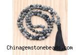 GMN8719 Hand-Knotted 8mm, 10mm Matte Black Water Jasper 108 Beads Mala Necklace