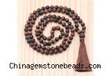 GMN8723 Hand-Knotted 8mm, 10mm Matte Red Tiger Eye 108 Beads Mala Necklace