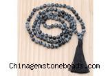 GMN8728 Hand-Knotted 8mm, 10mm Matte Snowflake Obsidian 108 Beads Mala Necklace