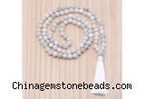 GMN8815 Hand-Knotted 8mm, 10mm White Crazy Agate 108 Beads Mala Necklace