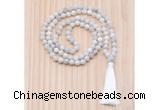 GMN8815 Hand-Knotted 8mm, 10mm White Crazy Agate 108 Beads Mala Necklace