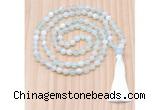 GMN8818 Hand-Knotted 8mm, 10mm Sea Blue Banded Agate 108 Beads Mala Necklace