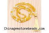 GMN8819 Hand-Knotted 8mm, 10mm Yellow Banded Agate 108 Beads Mala Necklace