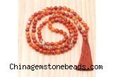 GMN8821 Hand-Knotted 8mm, 10mm Red Banded Agate 108 Beads Mala Necklace