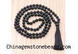 GMN8826 Hand-Knotted 8mm, 10mm Black Onyx 108 Beads Mala Necklace