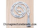 GMN8838 Hand-Knotted 8mm, 10mm White howlite 108 Beads Mala Necklace