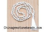 GMN8839 Hand-Knotted 8mm, 10mm White howlite 108 Beads Mala Necklace