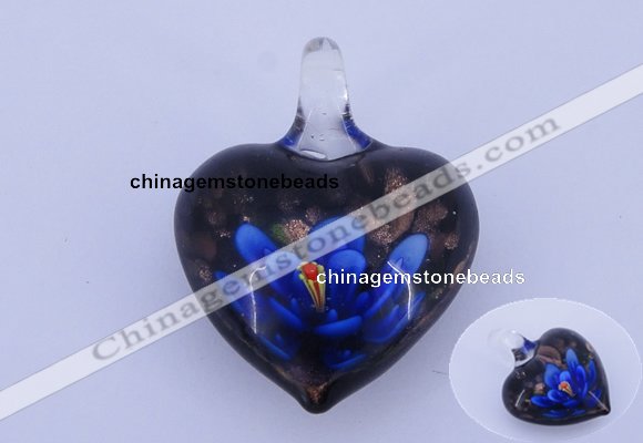 LP01 16*30*38mm heart inner flower lampwork glass pendants