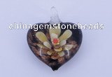 LP02 16*32*40mm heart inner flower lampwork glass pendants