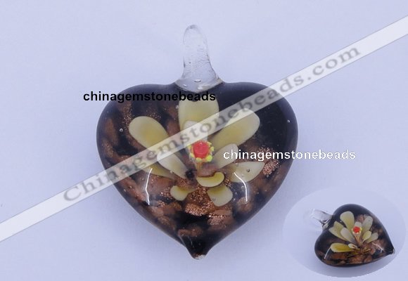 LP02 16*32*40mm heart inner flower lampwork glass pendants