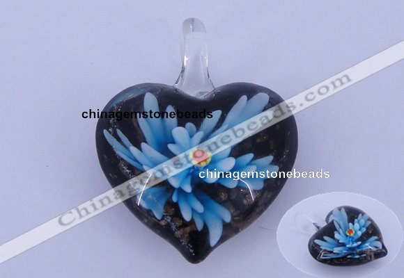 LP03 16*32*40mm heart inner flower lampwork glass pendants