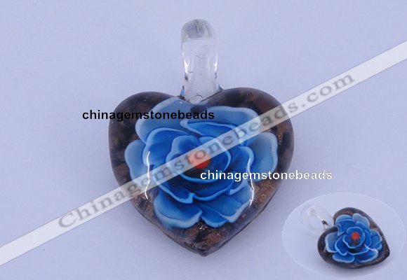 LP04 16*30*38mm heart inner flower lampwork glass pendants