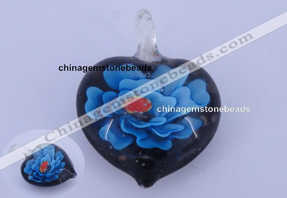 LP05 15*28*40mm heart inner flower lampwork glass pendants