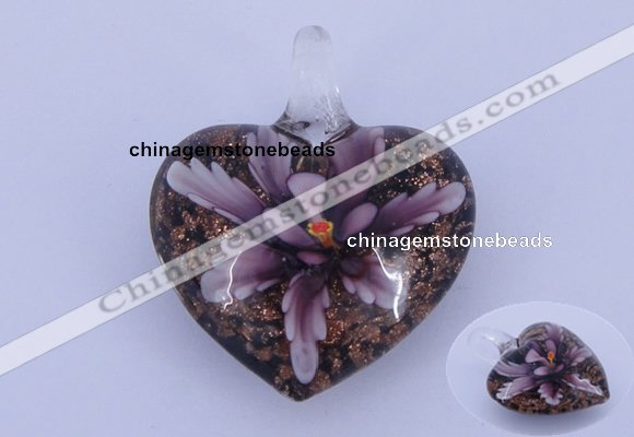 LP08 16*32*40mm heart inner flower lampwork glass pendants