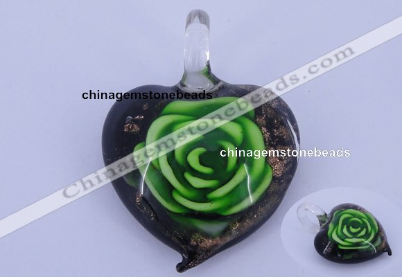 LP11 14*35*45mm heart inner flower lampwork glass pendants