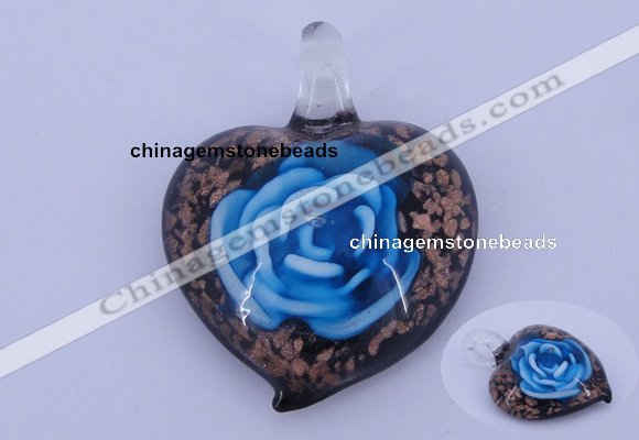 LP14 15*38*48mm heart inner flower lampwork glass pendants