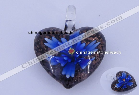 LP16 15*32*38mm heart inner flower lampwork glass pendants