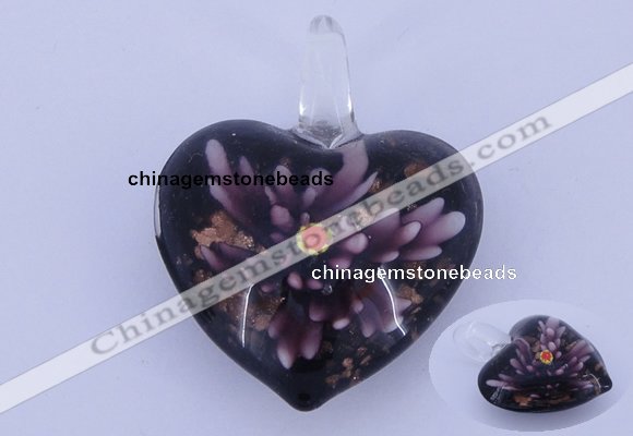 LP17 16*33*42mm heart inner flower lampwork glass pendants