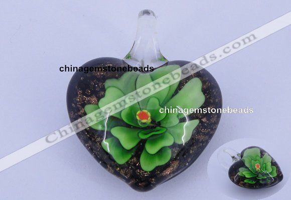 LP19 18*32*39mm heart inner flower lampwork glass pendants