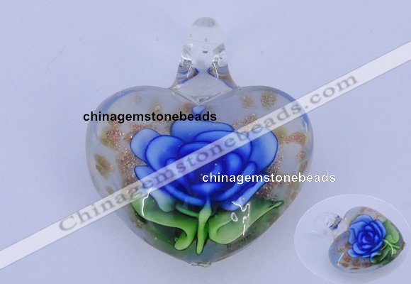 LP20 16*35*40mm heart inner flower lampwork glass pendants