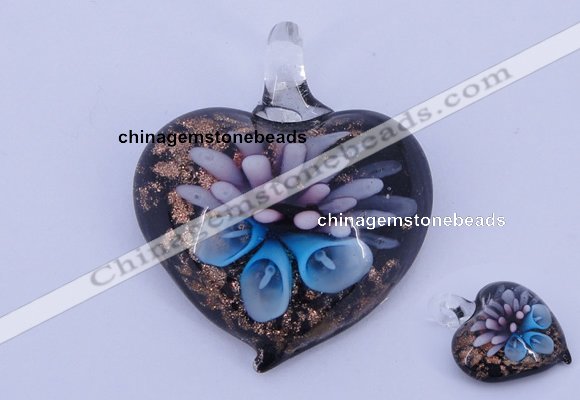 LP21 14*36*42mm heart inner flower lampwork glass pendants