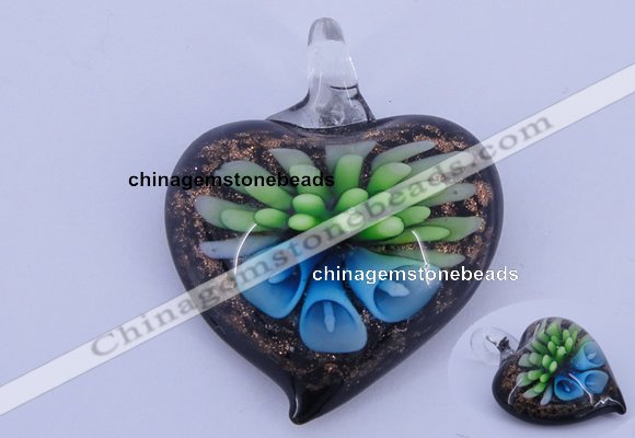 LP22 15*36*44mm heart inner flower lampwork glass pendants