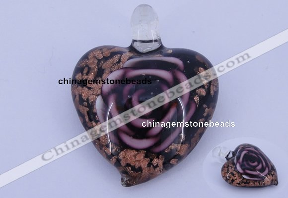 LP23 14*34*45mm heart inner flower lampwork glass pendants