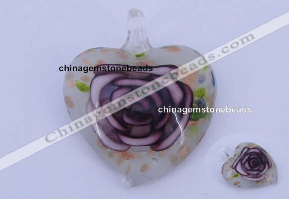 LP24 11*37*45mm heart inner flower lampwork glass pendants