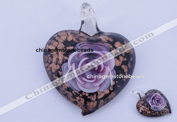 LP25 15*40*50mm heart inner flower lampwork glass pendants