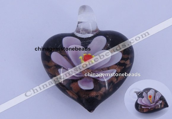 LP28 16*31*35mm heart inner flower lampwork glass pendants